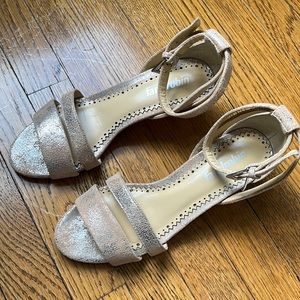 Anthropologie Pink Metallic 2” Heeled Sandals Sz 6